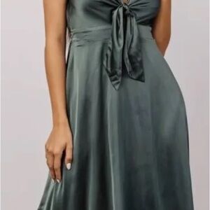 Baltic Born Satin Tie-Front Midi Dress in Green